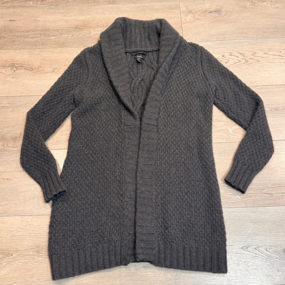 Tahari Pure Luxe‎ Wool Cashmere Gray Shawl Collar Cable Knit Sweater Medium M